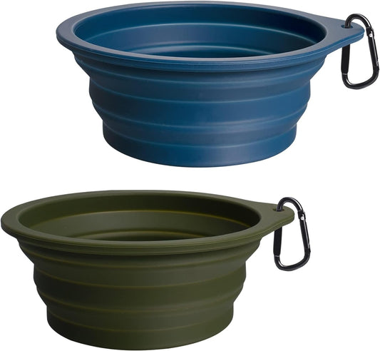 "Convenient 2-Pack Silicone Collapsible Dog Bowls with Carabiners - Perfect for Traveling with Your Furry Friends!"